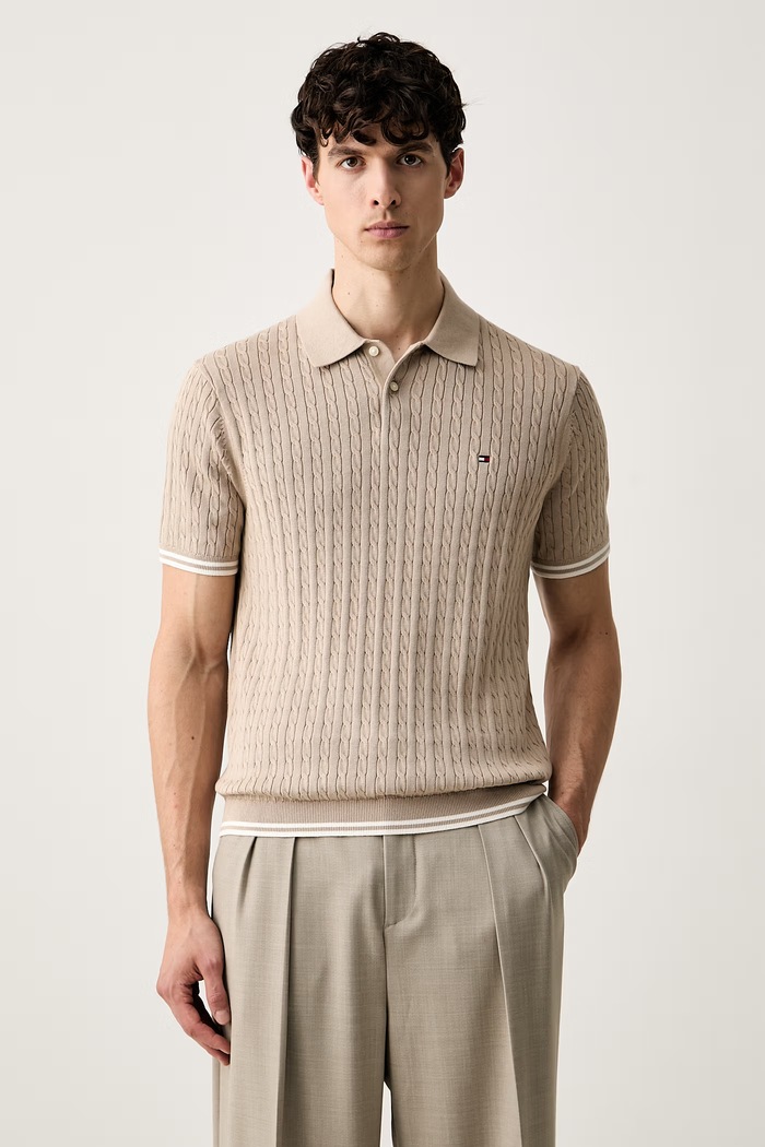 Tommy Hilfiger svetrové polo pánské bavlněné béžová MW0MW40701