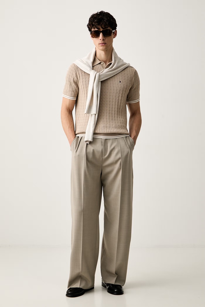Tommy Hilfiger svetrové polo pánské bavlněné MW0MW40701 béžová AW25