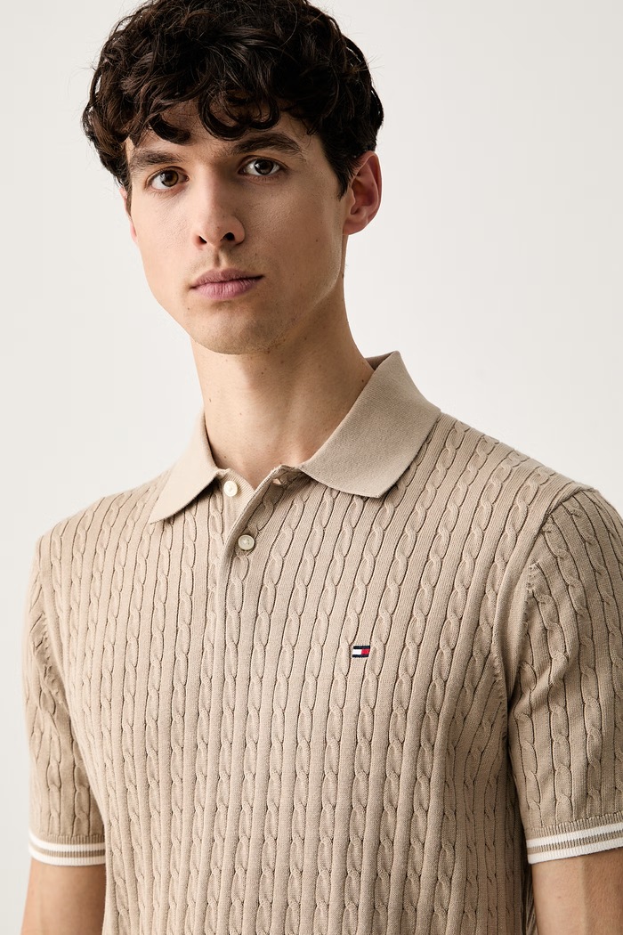 Tommy Hilfiger svetrové polo pánské bavlněné béžová MW0MW40701