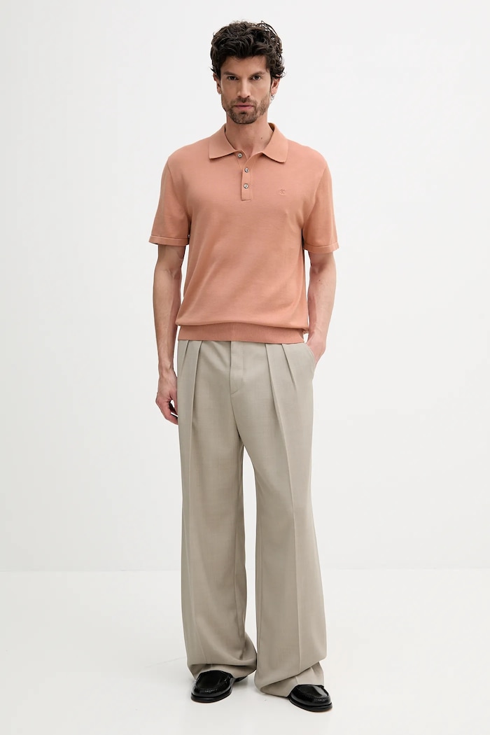 Calvin Klein πλεκτό μπλουζάκι πόλο ανδρικό βαμβακερό LV04LC326G πορτοκαλί SS26