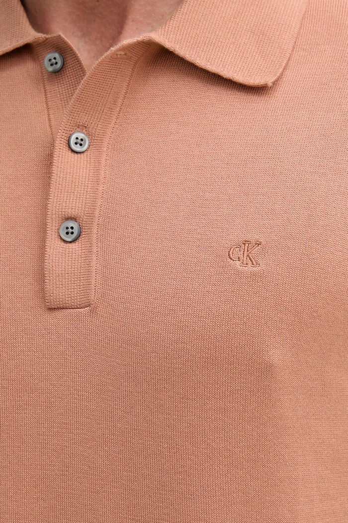 Calvin Klein πλεκτό μπλουζάκι πόλο ανδρικό βαμβακερό LV04LC326G πορτοκαλί