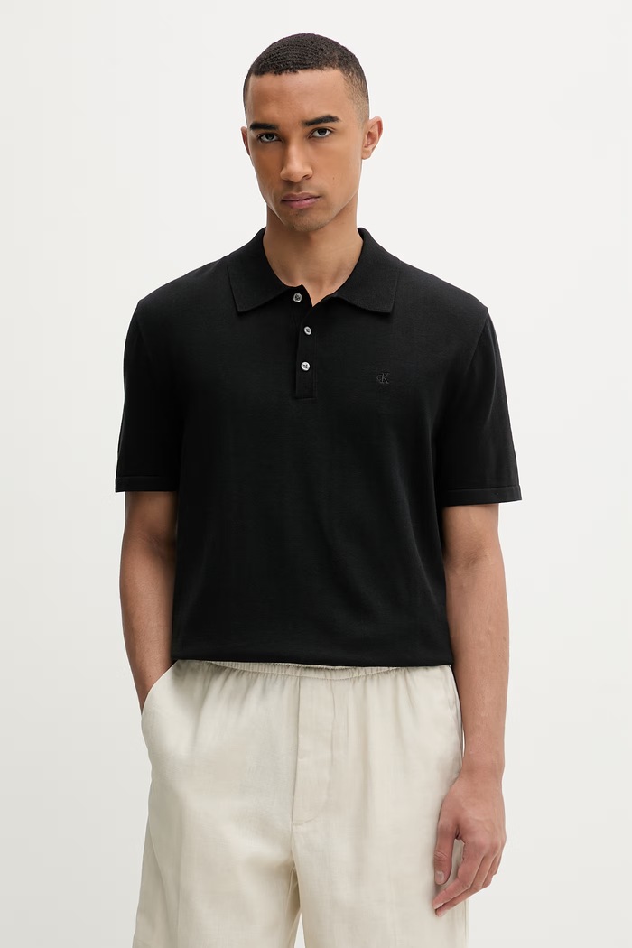Calvin Klein úpletové polo tričko pánske bavlnené čierna LV04LC326G