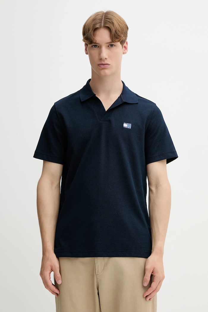Polo tričko Tommy Jeans hladký námořnická modř DM0DM21657