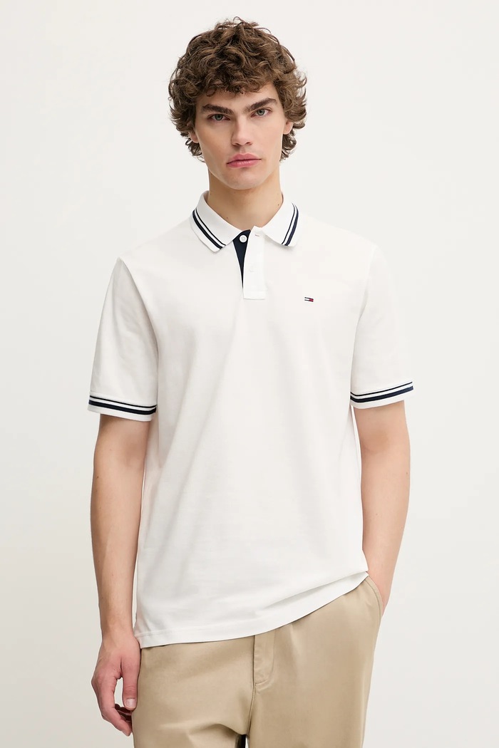 Bavlnené polo tričko Tommy Jeans jednofarebný biela DM0DM21846