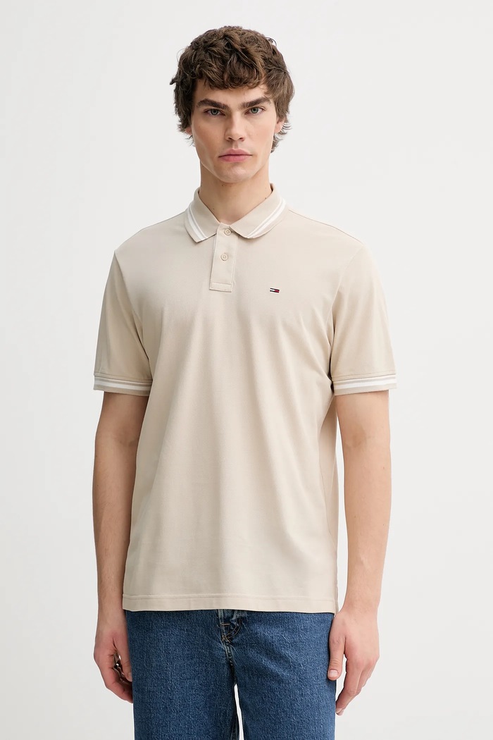 Βαμβακερό μπλουζάκι πόλο Tommy Jeans μπεζ DM0DM21846