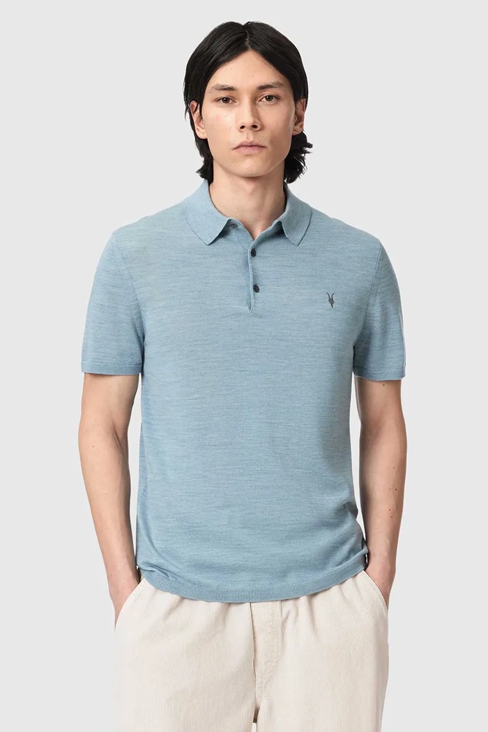 AllSaints polo tričko pánske vlnené MODE modrá M086KB