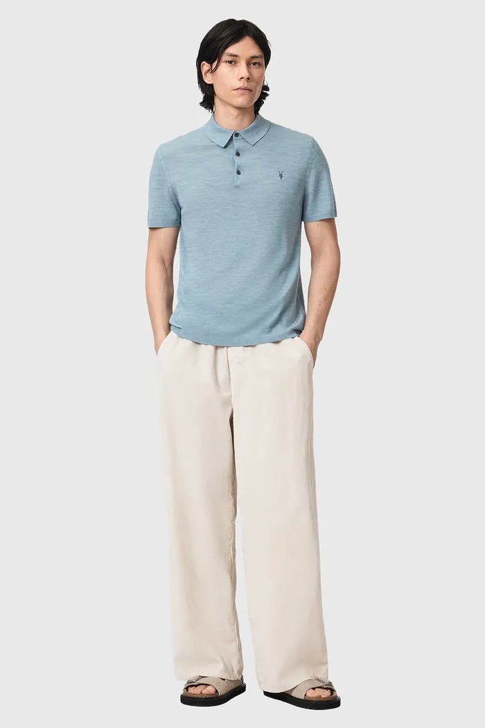 Oblečenie AllSaints polo tričko pánske vlnené MODE M086KB modrá