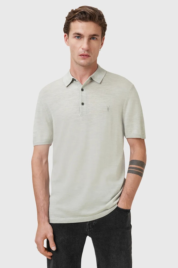 AllSaints Polo męskie wełniane MODE zielony M086KB