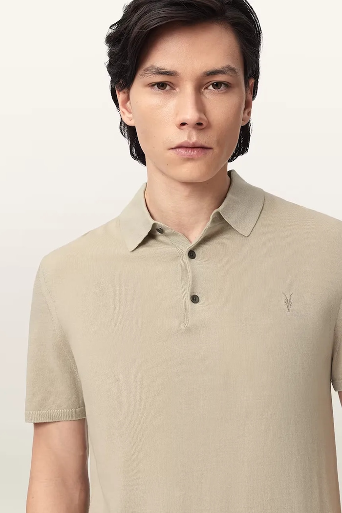 AllSaints polo za muškarce od vune MODE bež M086KB