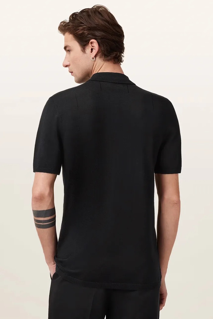 AllSaints polo męskie wełniane MODE M086KB czarny AW25