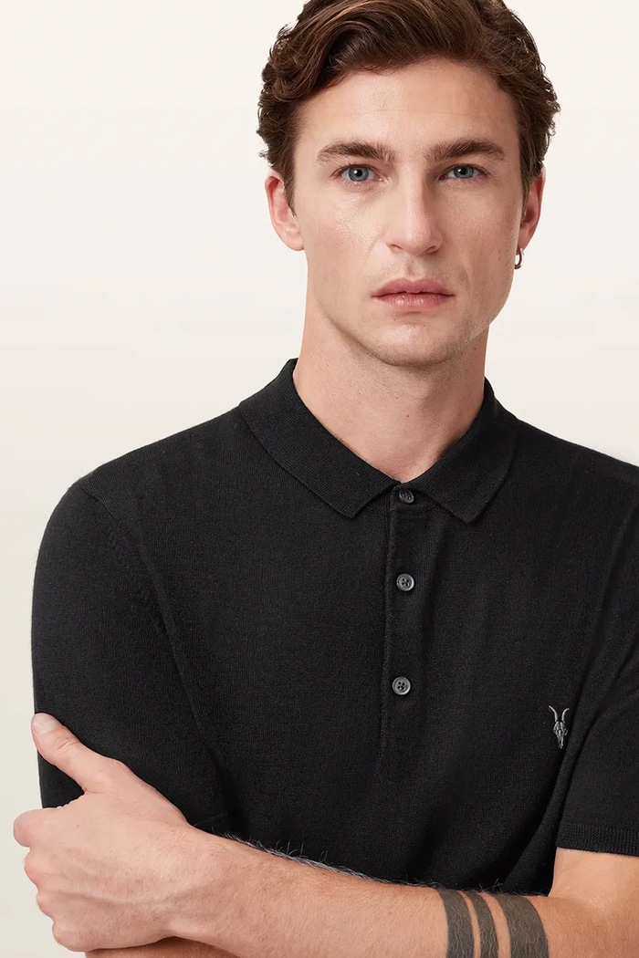 AllSaints polo męskie wełniane MODE czarny M086KB