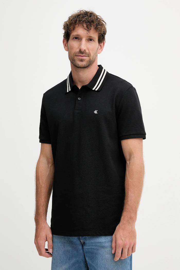 Calvin Klein Jeans polo bawełniane nadruk czarny LV04RC276G