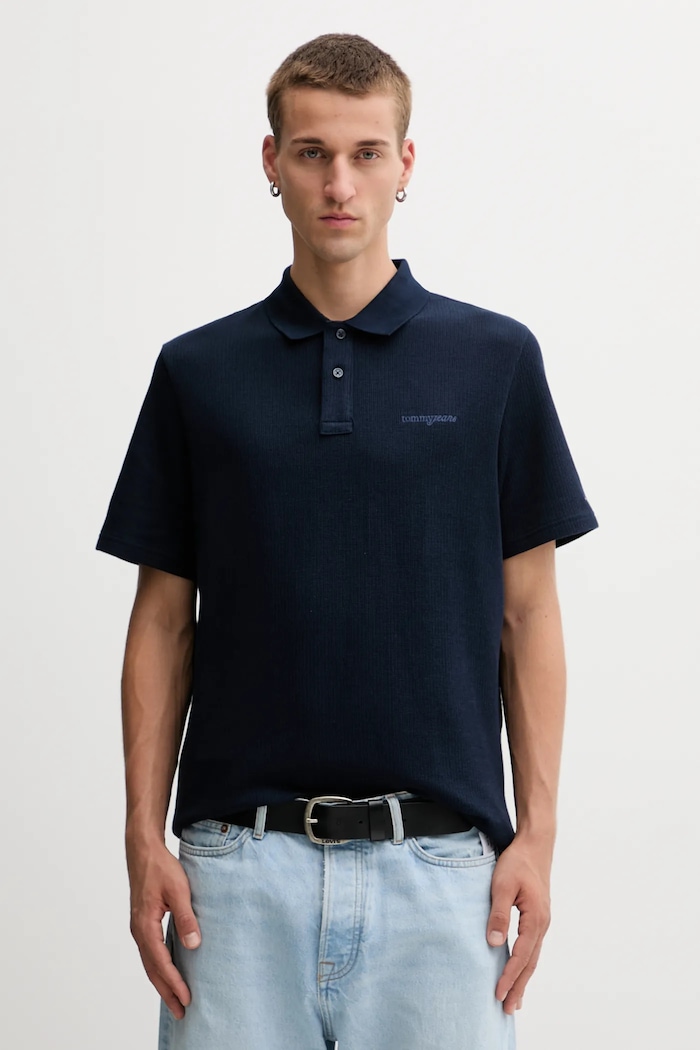 Bavlnené polo tričko Tommy Jeans jednofarebný tmavomodrá DM0DM22415