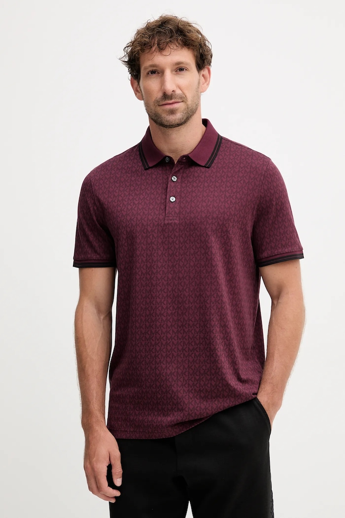 Bombažen polo Michael Kors Vzorčasti bordo CS550V85KS
