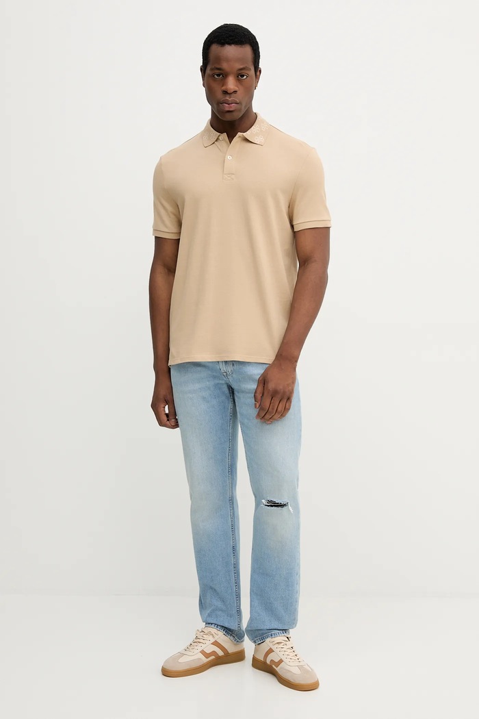Bavlněné polo tričko Guess M5YP34.KCJV1 béžová AW25