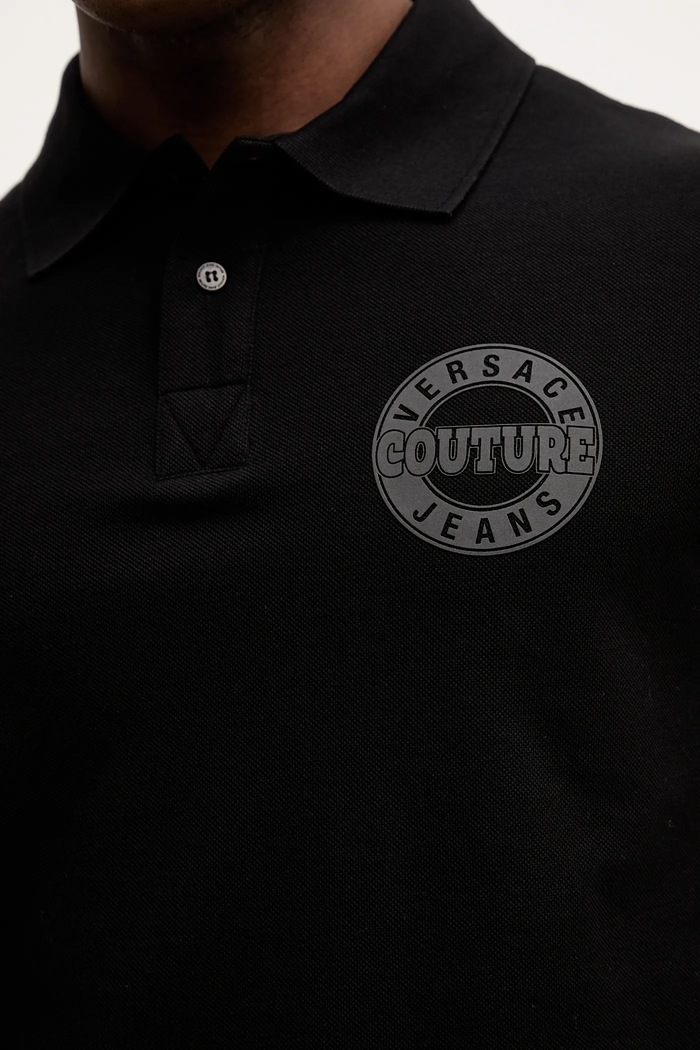 Βαμβακερό μπλουζάκι πόλο Versace Jeans Couture 79GAGT06.CJ01T μαύρο