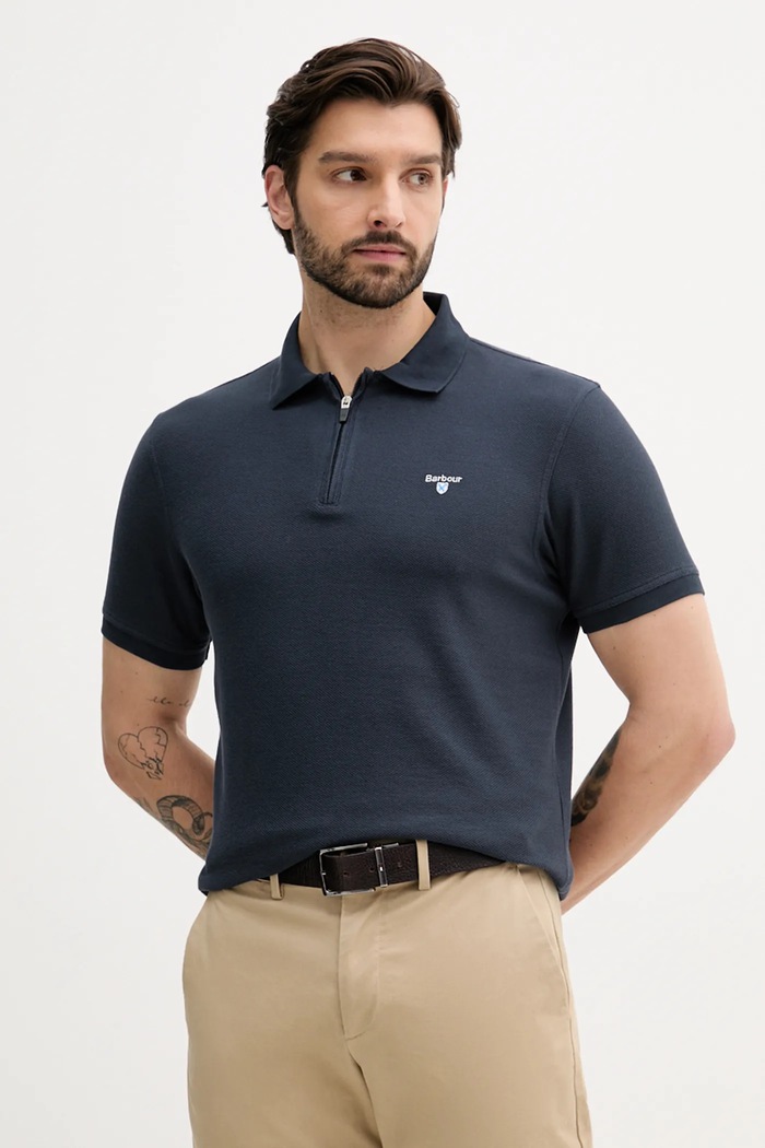 Bavlnené polo tričko Barbour WADWORTH jednofarebný tmavomodrá MML1398