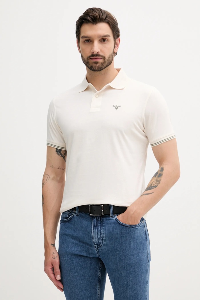 Barbour Polo bawełniane AUSTWICK beżowy MML1484
