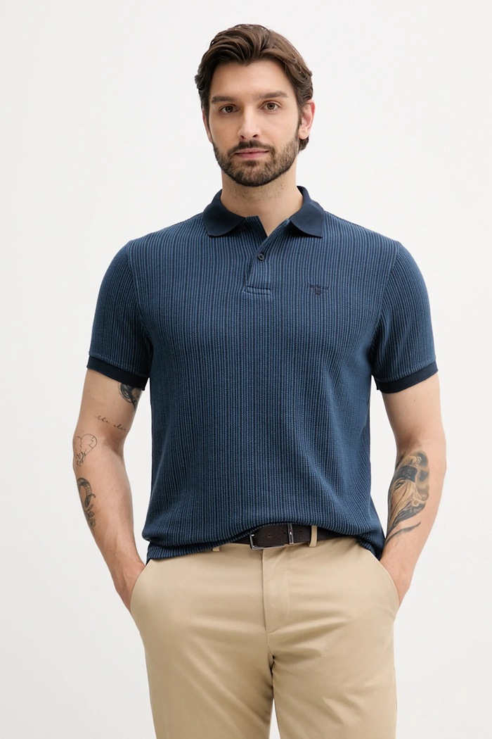 Barbour Тениска с яка мъжка с памук Harworth тъмносин MML1485