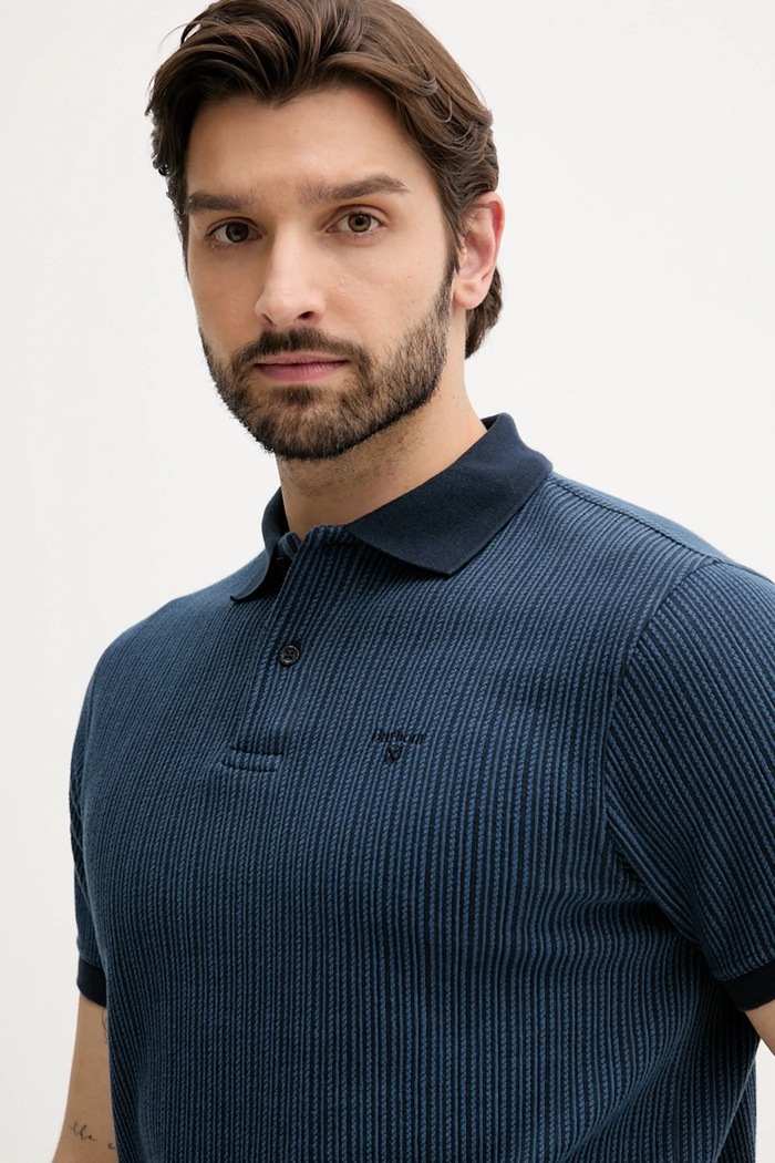 Тениска с яка мъжка с памук Harworth Barbour MML1485 тъмносин