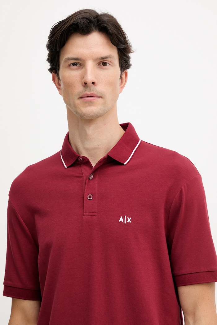 Armani Exchange тениска с яка мъжка с памук бордо XM001289.AF10363