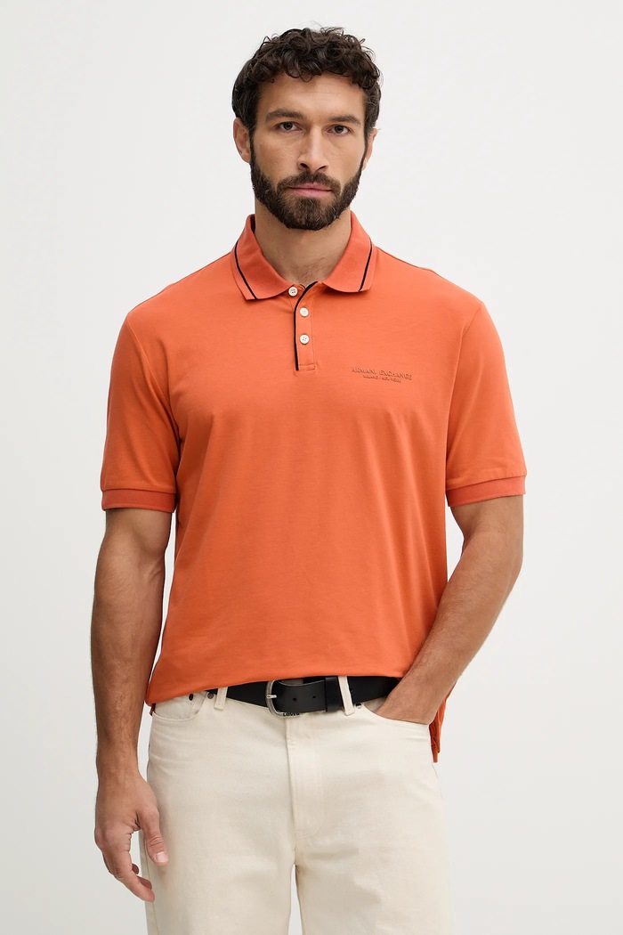 Armani Exchange polo bărbați cu bumbac regular portocaliu XM001557.AF10363