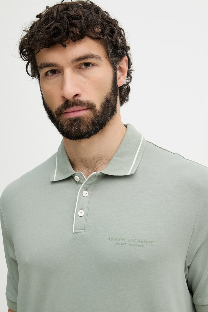 Armani Exchange polo bărbați cu bumbac verde XM001557.AF10363