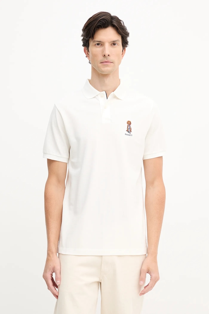 Bavlnené polo tričko Hackett London nášivka béžová HM5600028