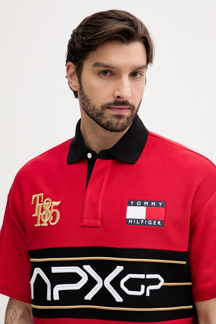 Bavlněné polo tričko Tommy Hilfiger x F1 THE MOVIE červená MW0MW41393