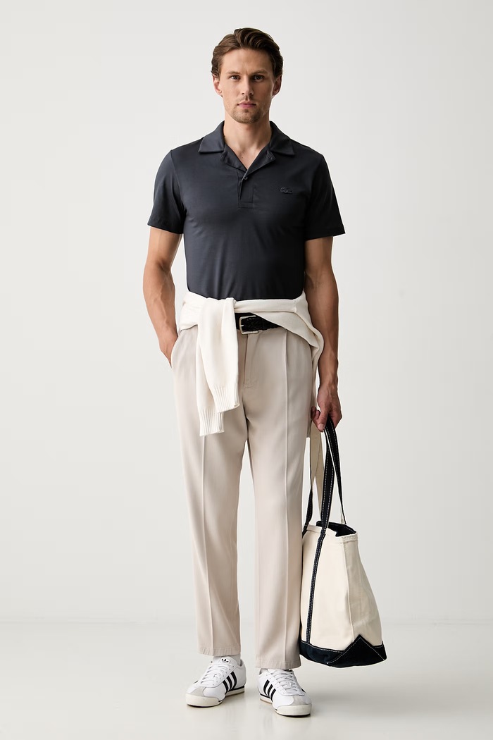 Lacoste polo męskie bawełniane DH5928 szary SS26