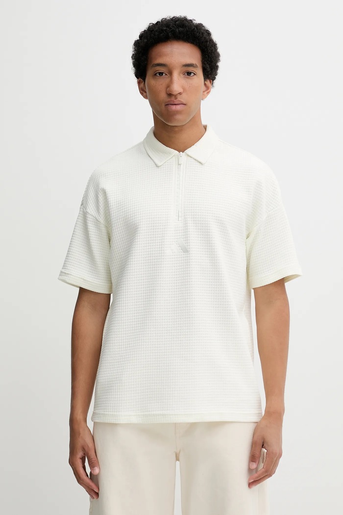 Памучна тениска с яка adidas ALL SZN свободна бежов JL6547