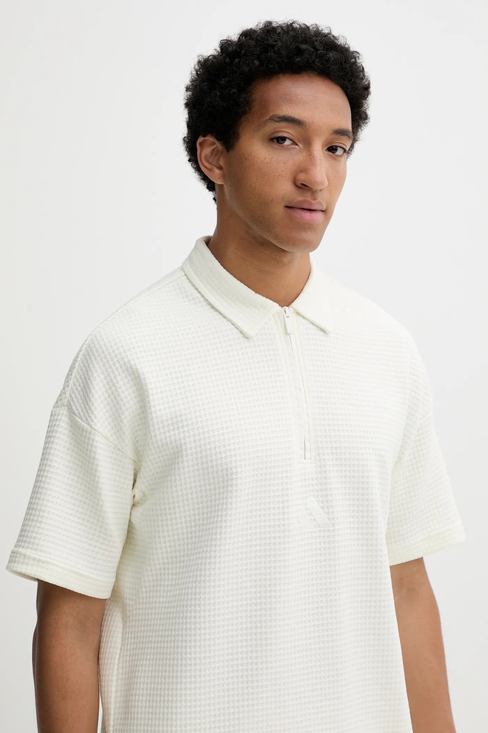Памучна тениска с яка adidas ALL SZN бежов JL6547