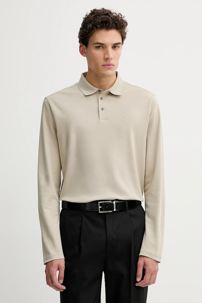 Calvin Klein longsleeve din bumbac fixat bej LV040EM909