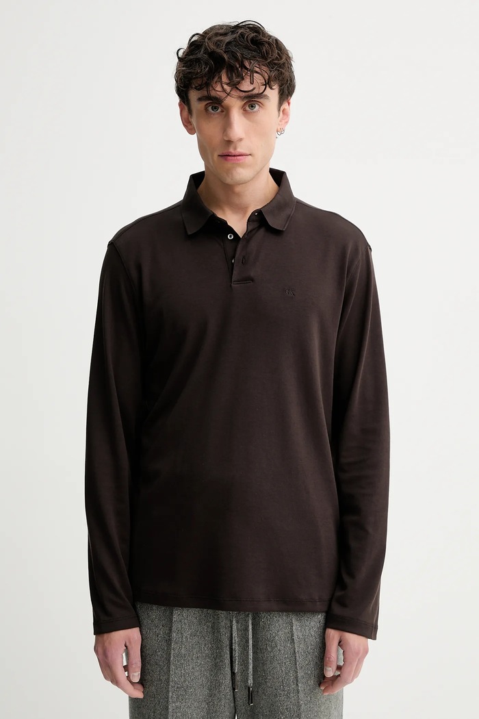 Calvin Klein longsleeve din bumbac fixat maro LV040EM909