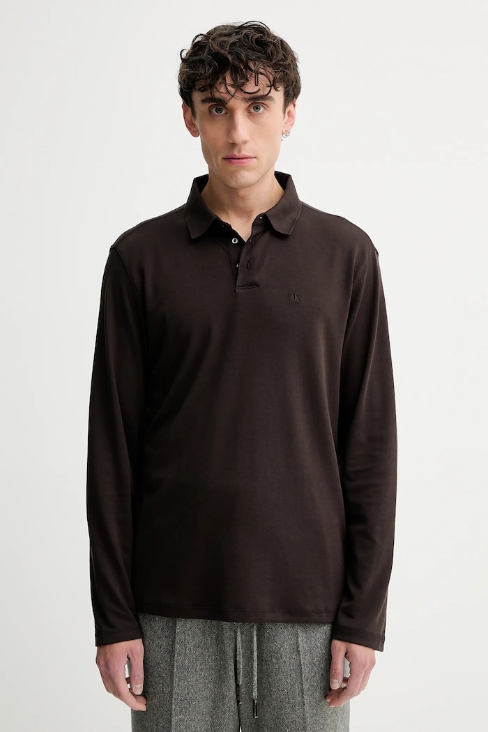 Calvin Klein longsleeve din bumbac fixat maro LV040EM909