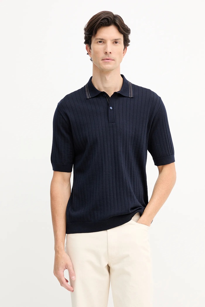 Vlnené polo Paul&Shark Knitwear relaxed tmavomodrá 15311114