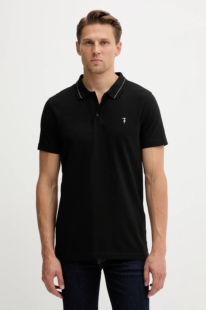 Bavlnené polo tričko Trussardi jednofarebný čierna G5018000026N