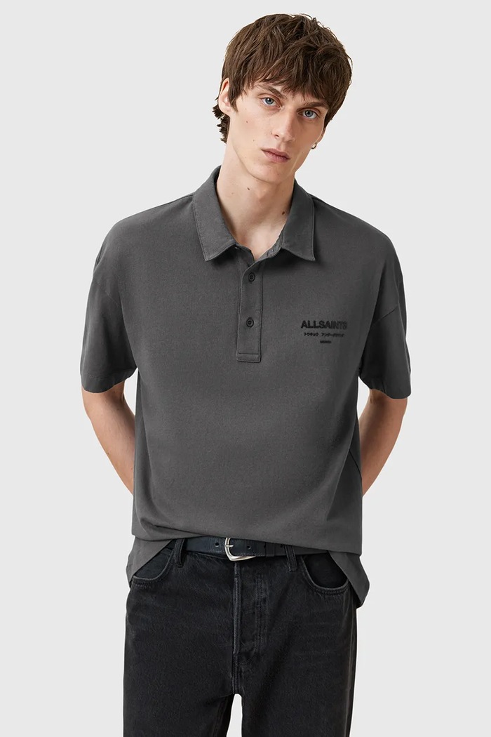 AllSaints polo de bumbac XANDER relaxed gri M071PC