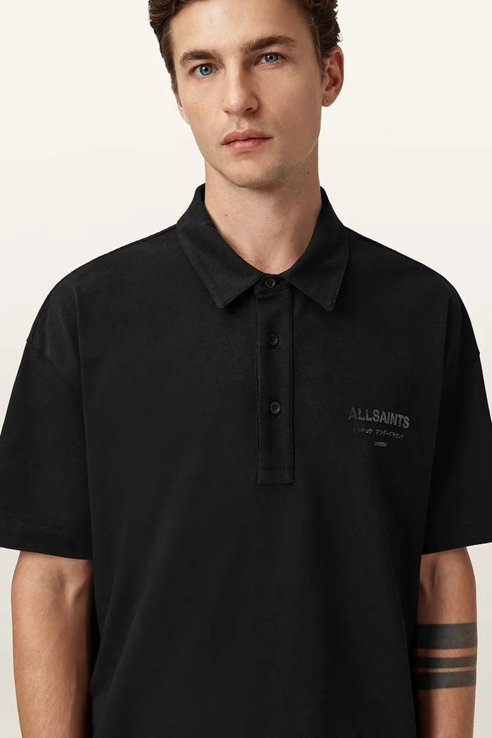 AllSaints polo de bumbac XANDER M071PC negru AW25