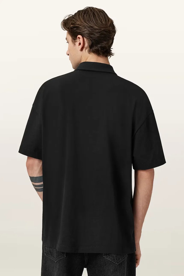 AllSaints polo de bumbac XANDER negru M071PC