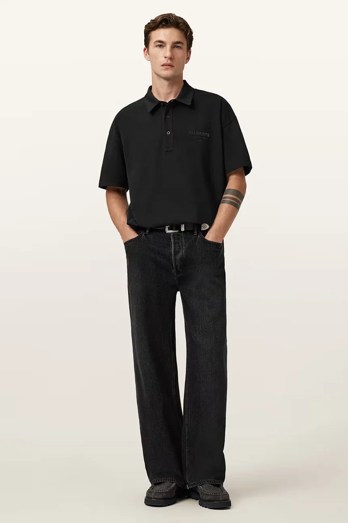AllSaints polo de bumbac XANDER M071PC negru