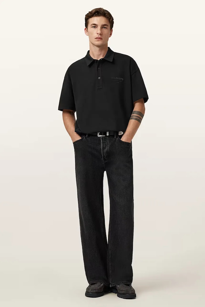 AllSaints polo de bumbac XANDER M071PC negru