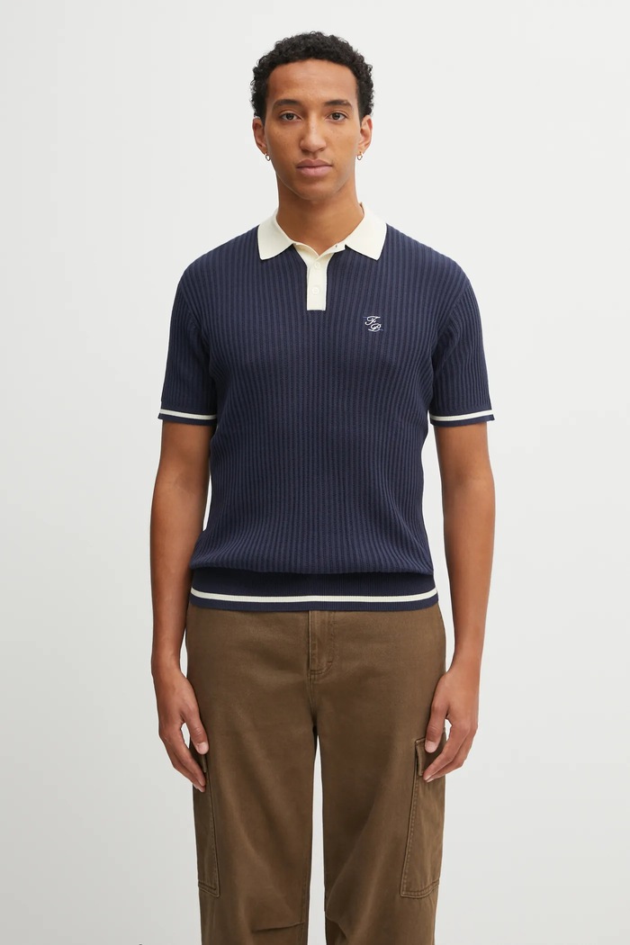Filling Pieces Męskie bawełniane Fine Knit Polo granatowy 422570500127