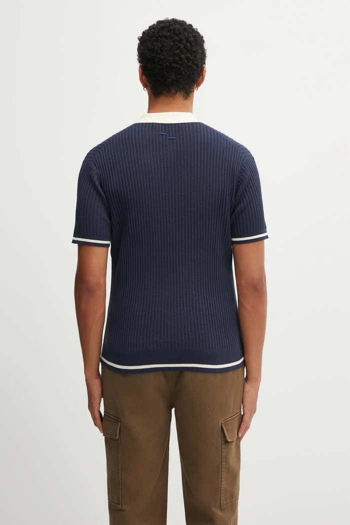 Odzież Filling Pieces Męskie bawełniane Fine Knit Polo 422570500127 granatowy