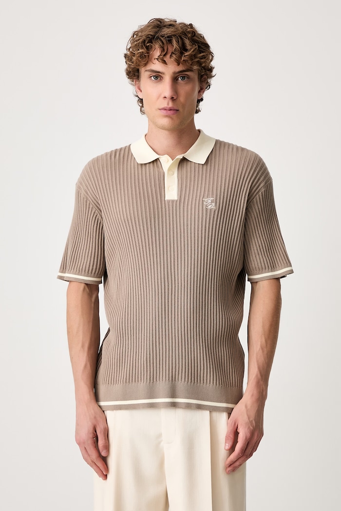 Bavlněné polo tričko Filling Pieces Fine Knit Polo hladký béžová 422570500127