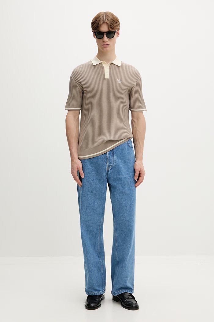 Памучна тениска с яка Filling Pieces Fine Knit Polo 422570500127 бежов AW25