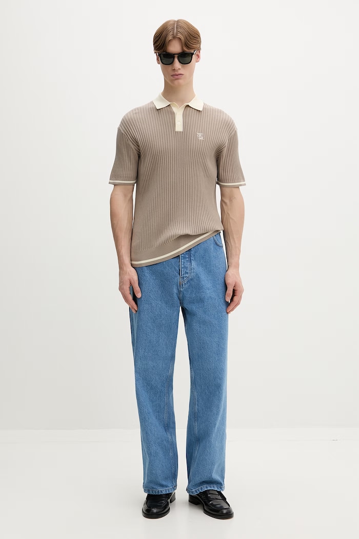 Памучна тениска с яка Filling Pieces Fine Knit Polo 422570500127 бежов AW25