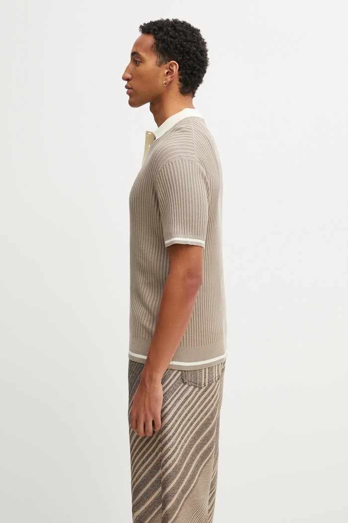 Βαμβακερό μπλουζάκι πόλο Filling Pieces Fine Knit Polo 422570500127 μπεζ AW25