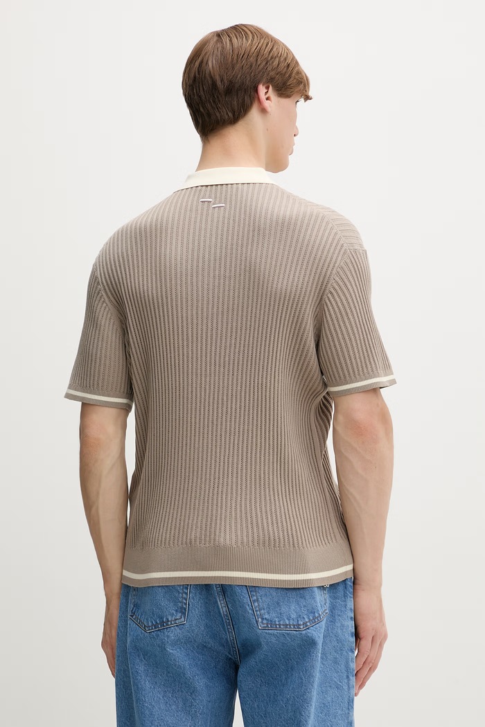 Дрехи Памучна тениска с яка Filling Pieces Fine Knit Polo 422570500127 бежов