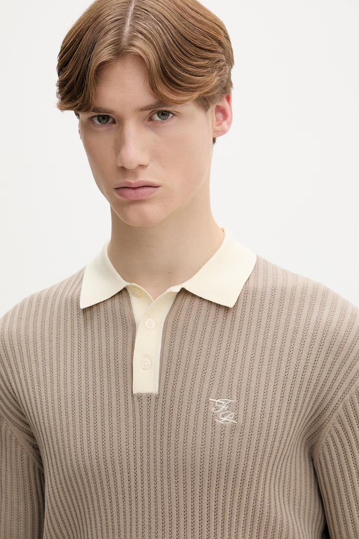 Памучна тениска с яка Filling Pieces Fine Knit Polo бежов 422570500127